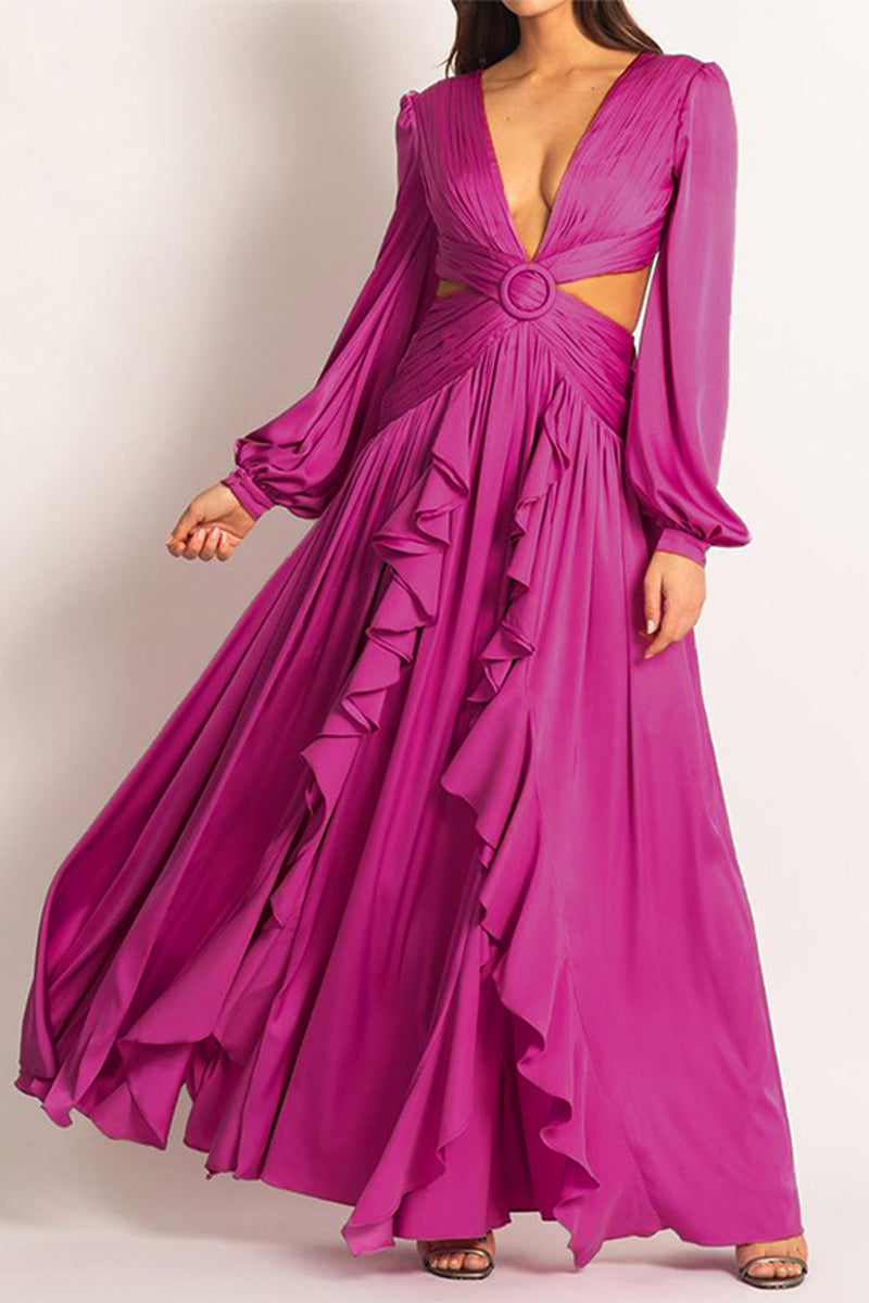 Sexy Solid Hollowed Out V Neck A Line Dresses - Fashionpara