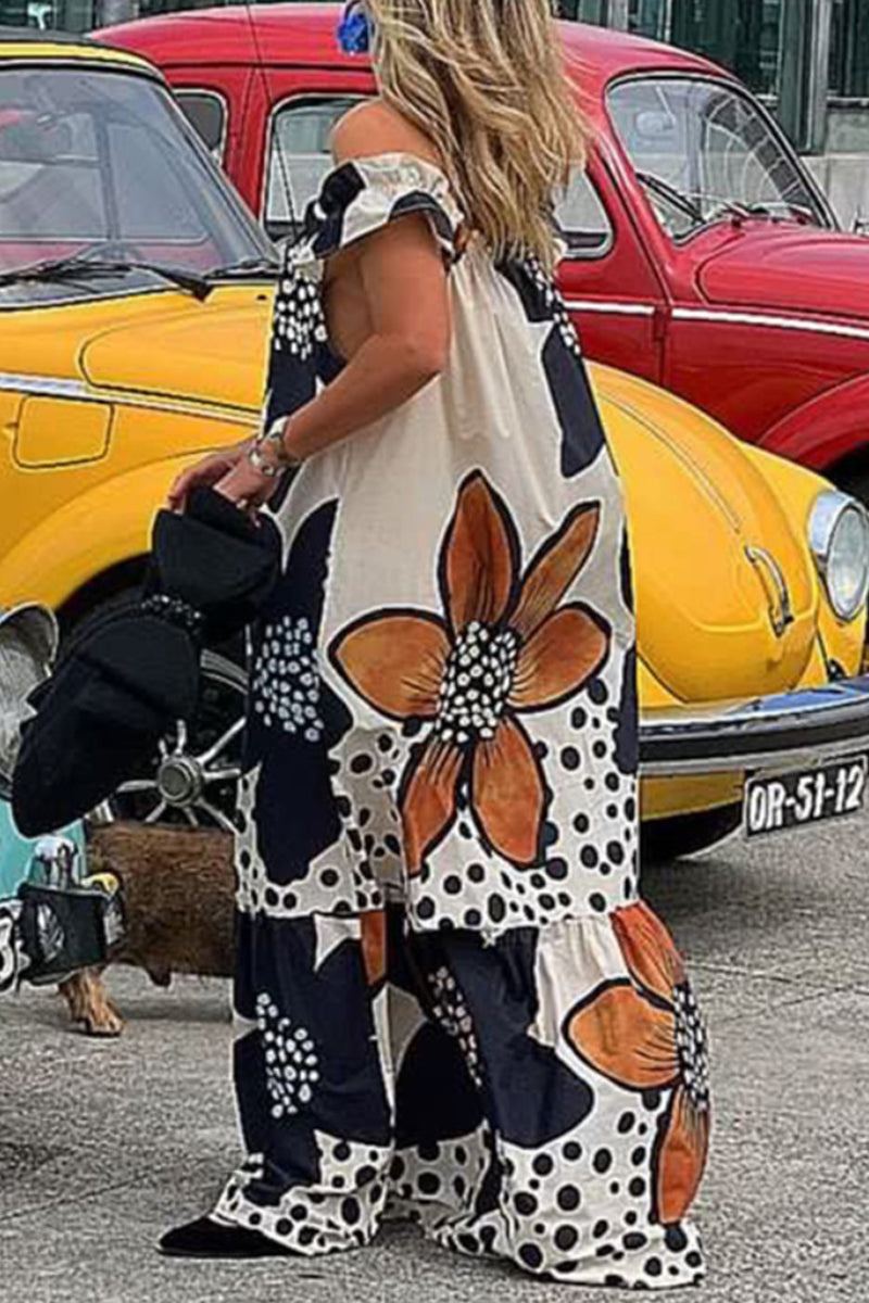 College Print Off the Shoulder Printed Dress Dresses - Fashionpara