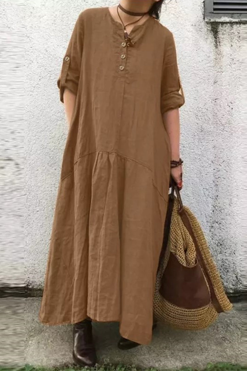 Casual Solid O Neck Shirt Dress Dresses - Fashionpara