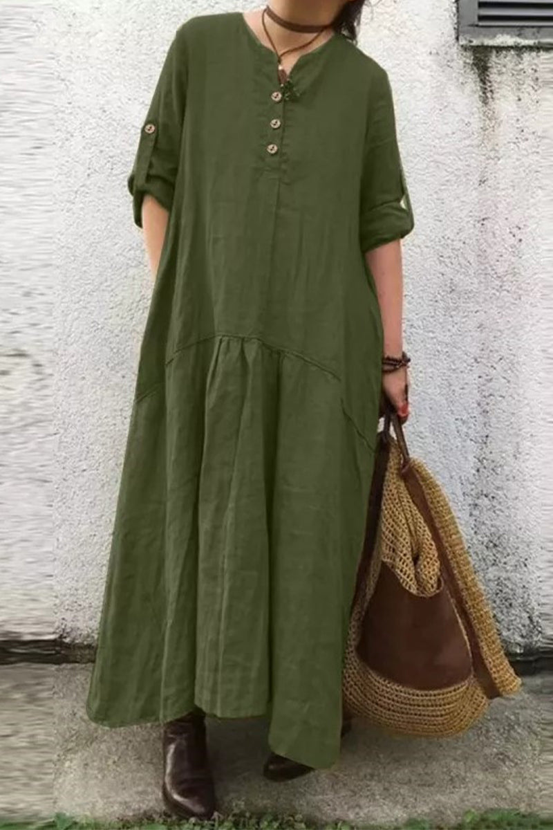 Casual Solid O Neck Shirt Dress Dresses - Fashionpara