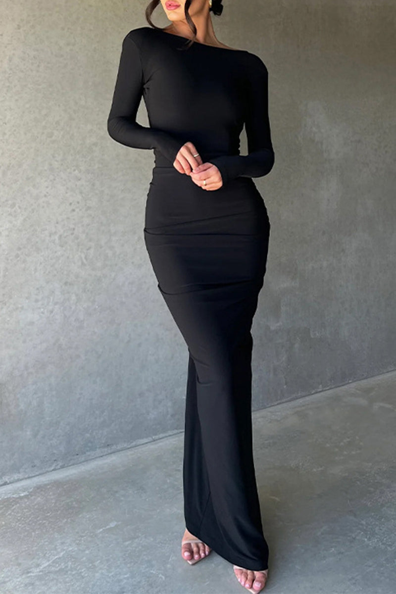 Sexy Solid Fold V Neck A Line Dresses(3 Colors) - Fashionpara