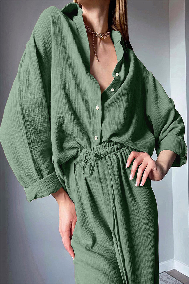 Casual Simplicity Solid Turndown Collar Long Sleeve Two Pieces - Fashionpara