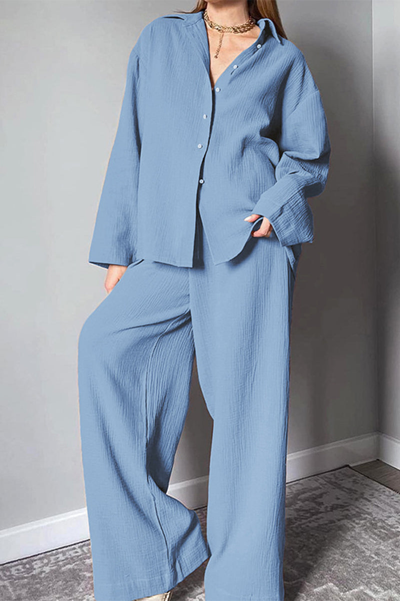 Casual Simplicity Solid Turndown Collar Long Sleeve Two Pieces - Fashionpara