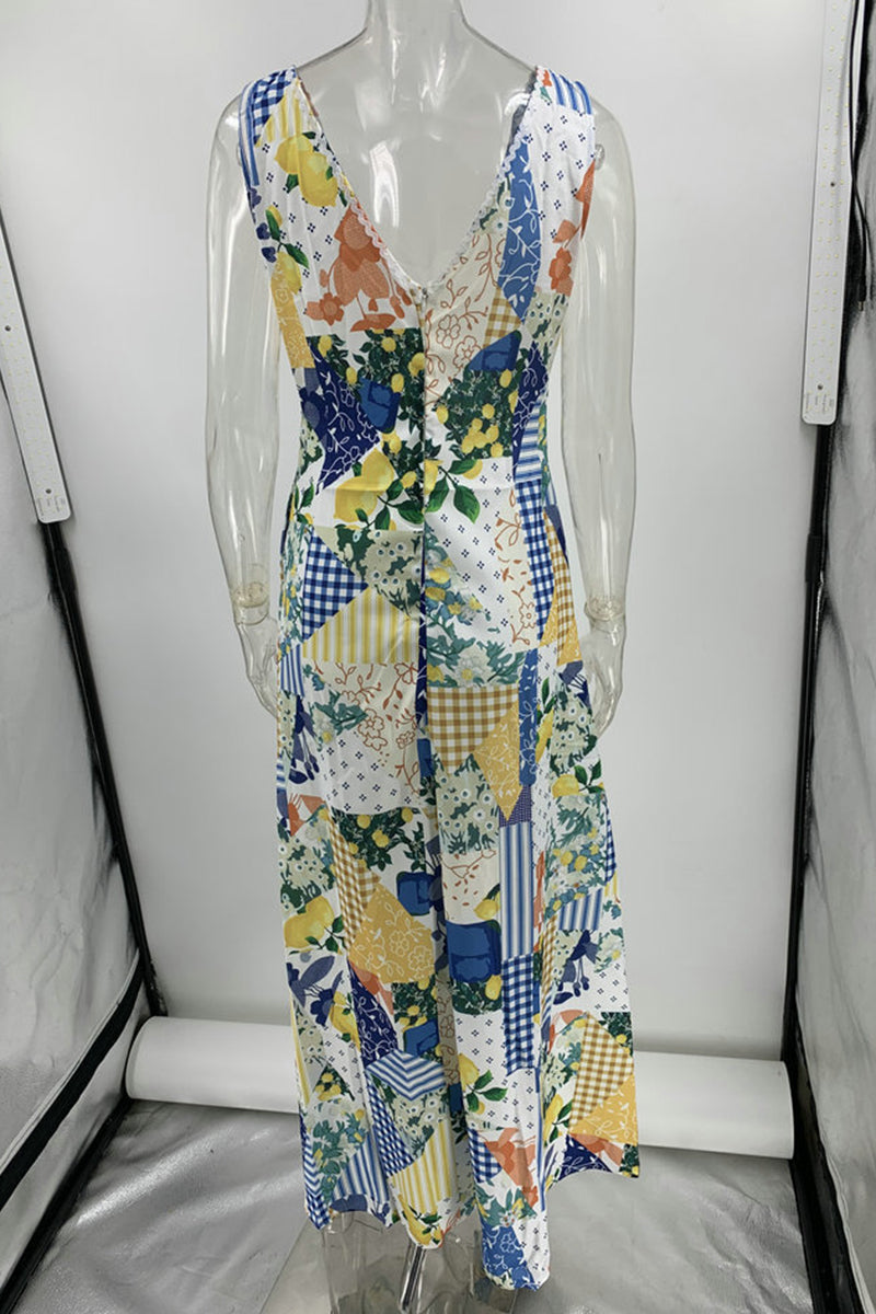 Casual Print V Neck Beach Dress Dresses - Fashionpara