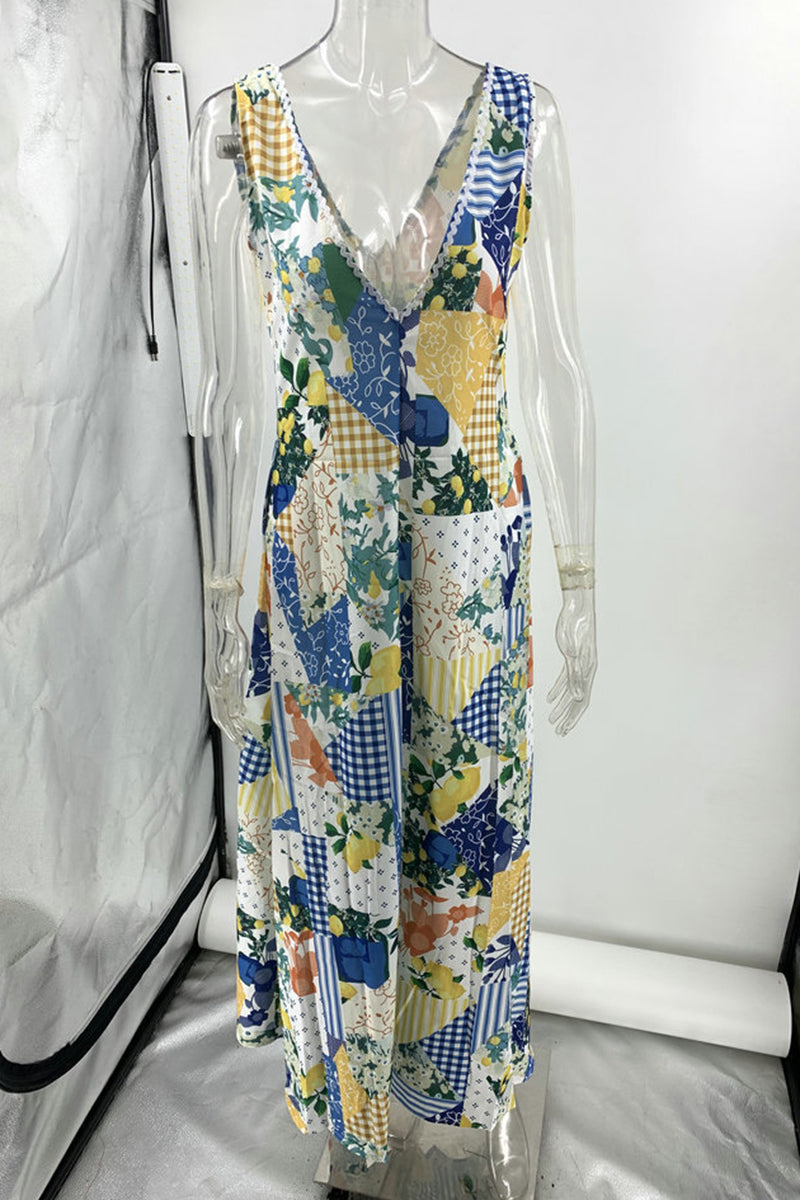 Casual Print V Neck Beach Dress Dresses - Fashionpara