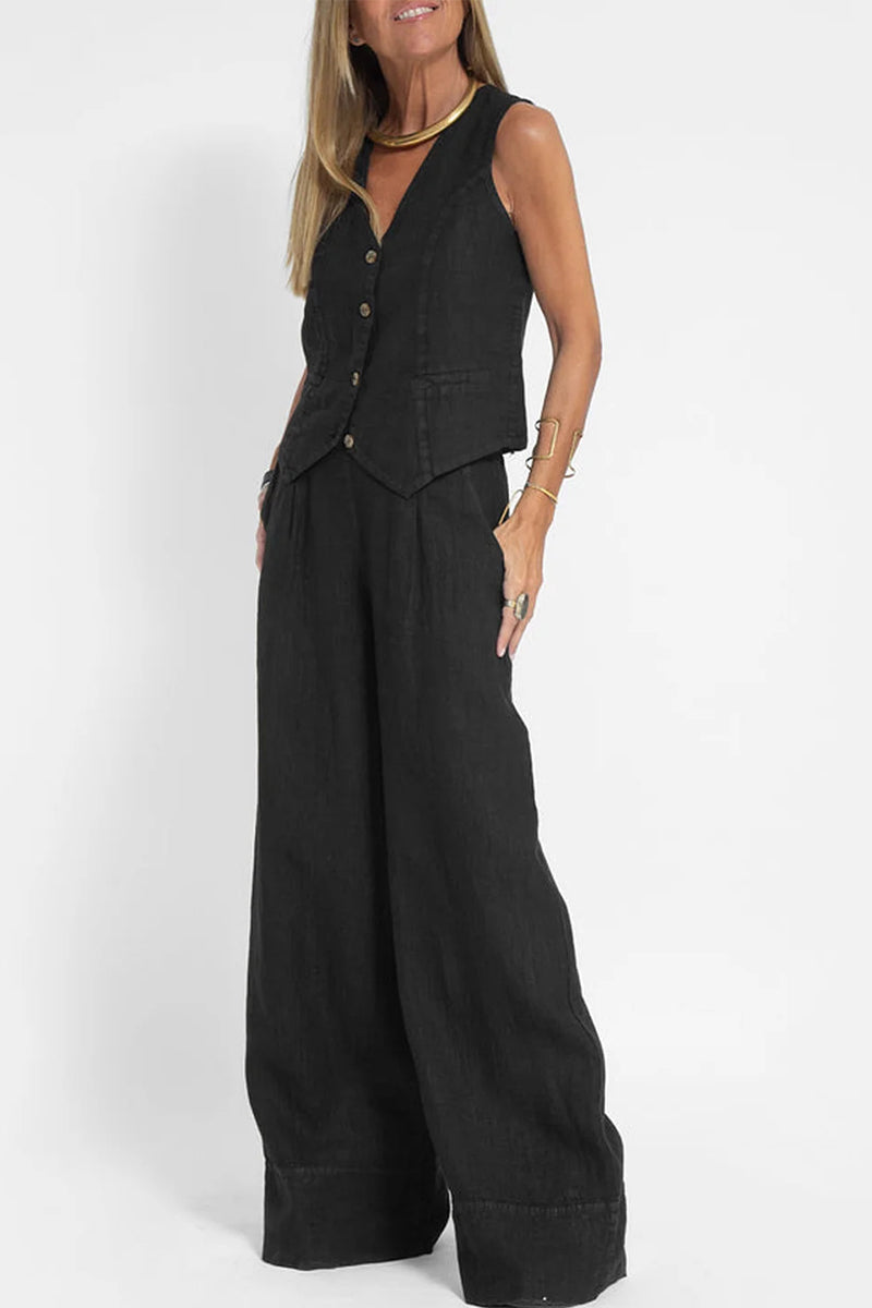 Casual Solid Beading V Neck Sleeveless Two Pieces - Fashionpara