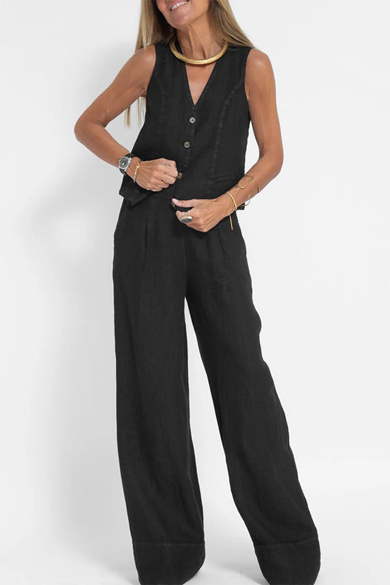 Casual Solid Beading V Neck Sleeveless Two Pieces - Fashionpara