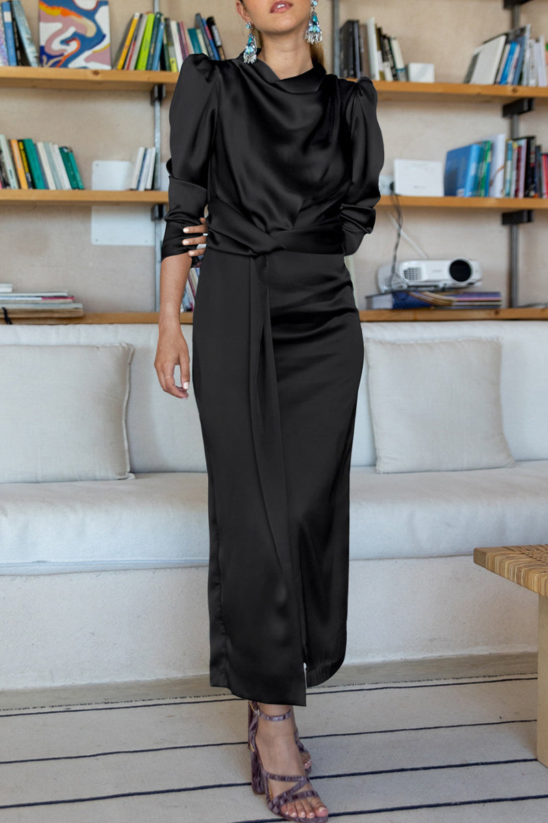 Celebrities Elegant Solid Slit Scarf Collar A Line Dresses(6 Colors) - Fashionpara