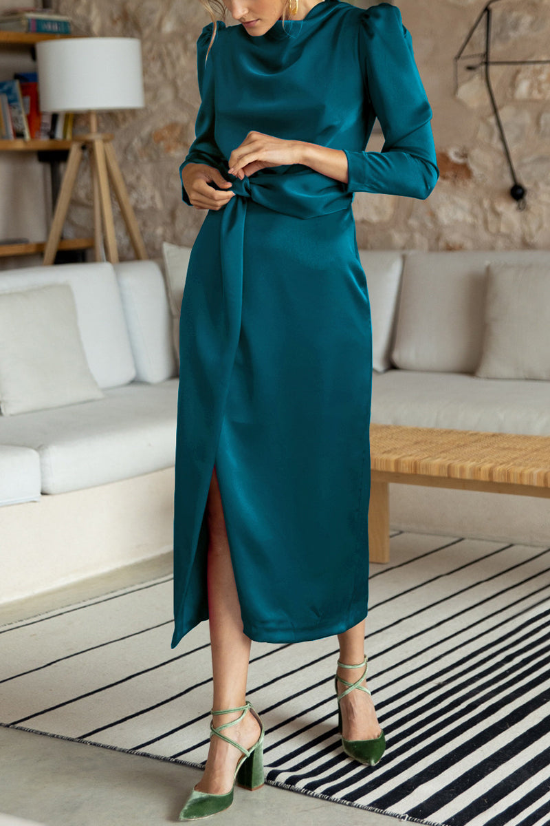 Celebrities Elegant Solid Slit Scarf Collar A Line Dresses(6 Colors) - Fashionpara