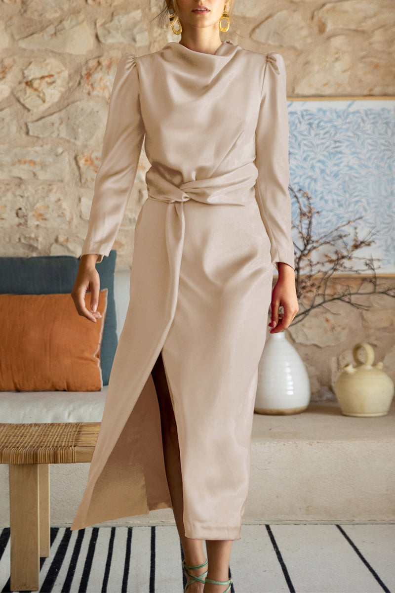 Celebrities Elegant Solid Slit Scarf Collar A Line Dresses(6 Colors) - Fashionpara