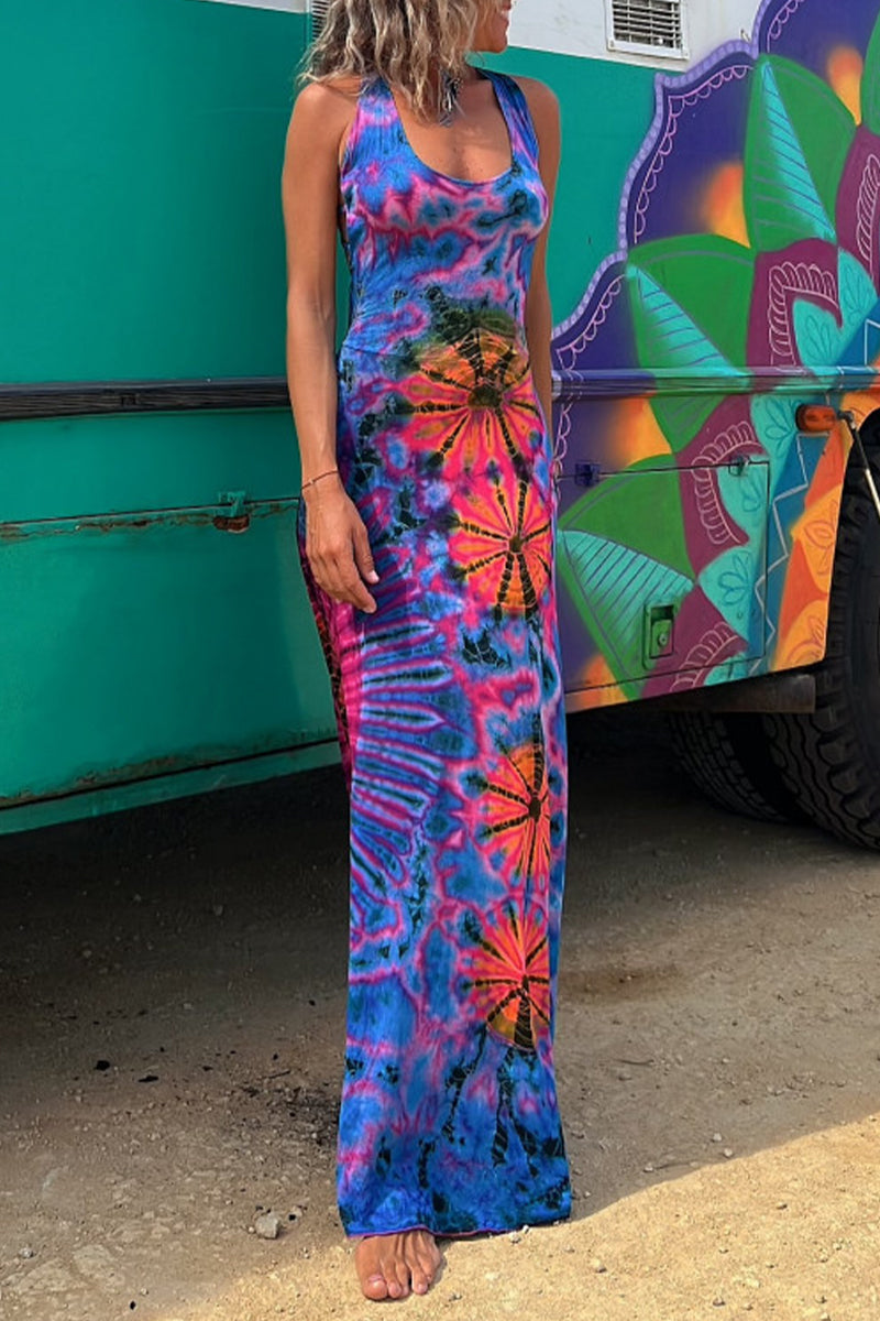 Sexy College Print Backless U Neck Sleeveless Dress Dresses Fashionpara