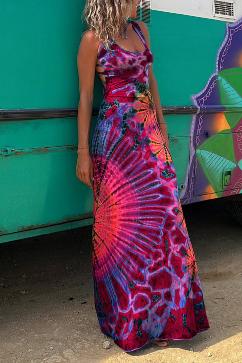 Sexy College Print Backless U Neck Sleeveless Dress Dresses Fashionpara