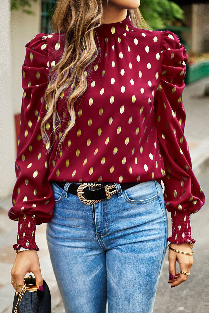 Elegant Polka Dot Fold Half A Turtleneck Blouses(6 Colors)