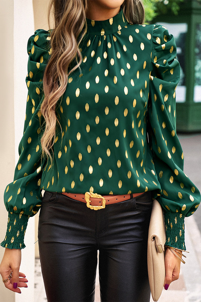 Elegant Polka Dot Fold Half A Turtleneck Blouses(6 Colors)