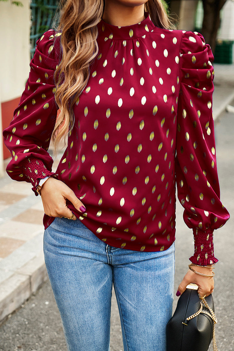 Elegant Polka Dot Fold Half A Turtleneck Blouses(6 Colors)