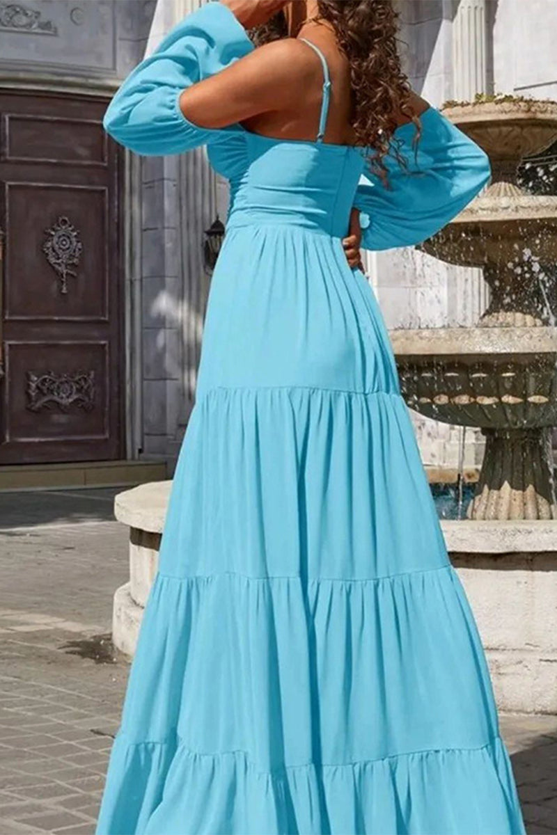 Sexy Solid Fold V Neck Sling Dress Dresses - Fashionpara