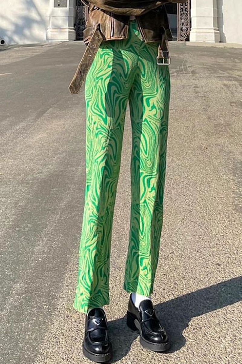 Street Geometric Printing Straight Full Print Bottoms Fashionpara