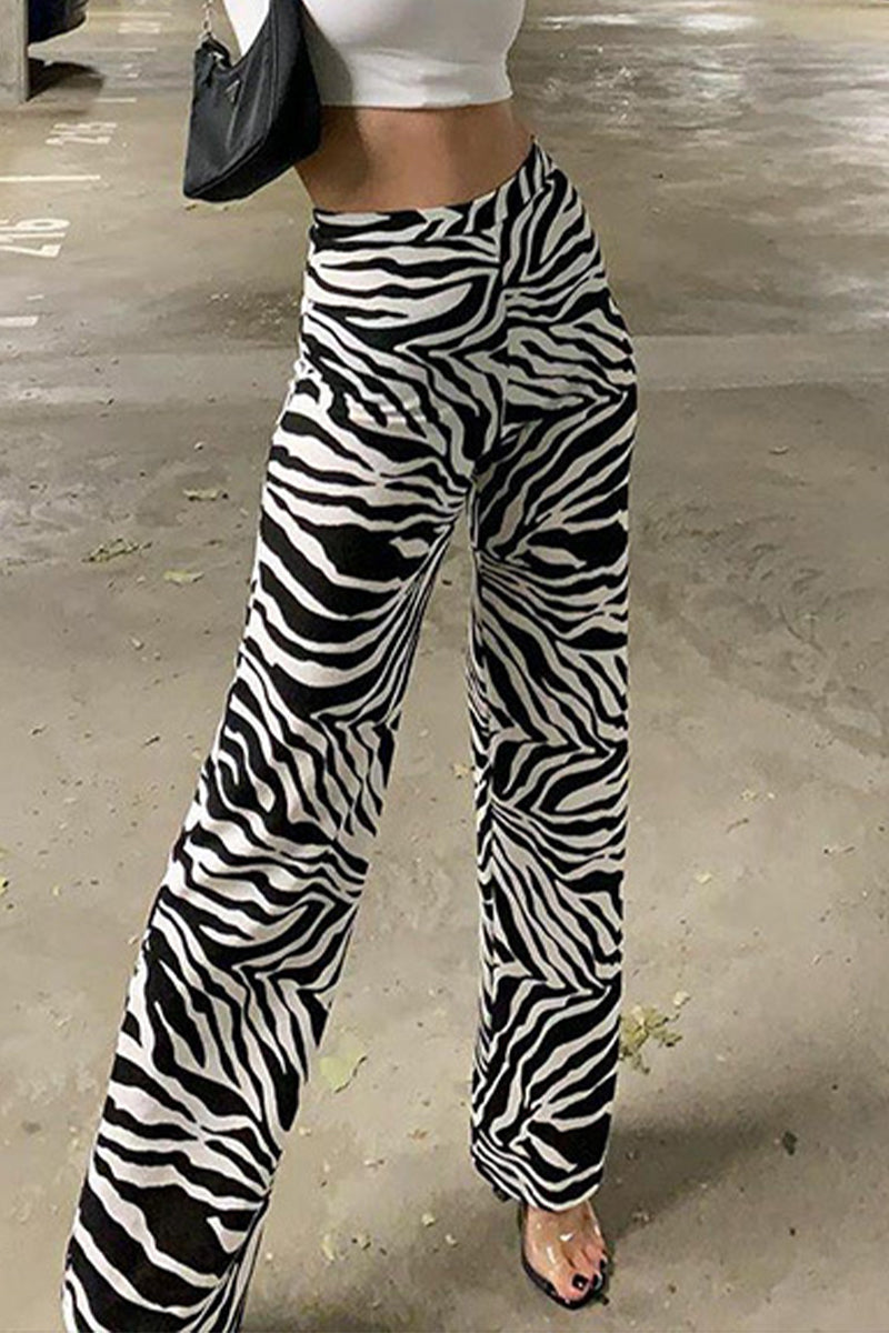 Street Geometric Printing Straight Full Print Bottoms Fashionpara