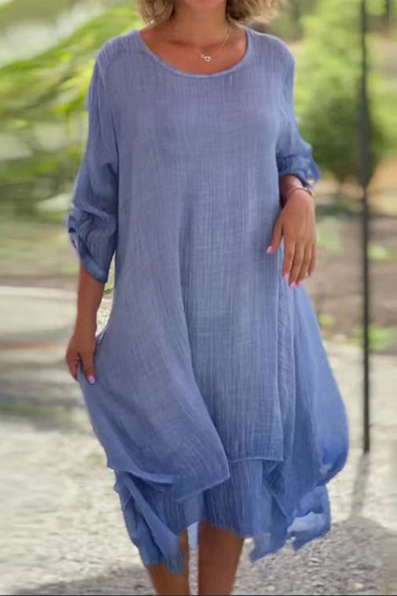 Casual Solid Bandage O Neck A Line Dresses - Fashionpara