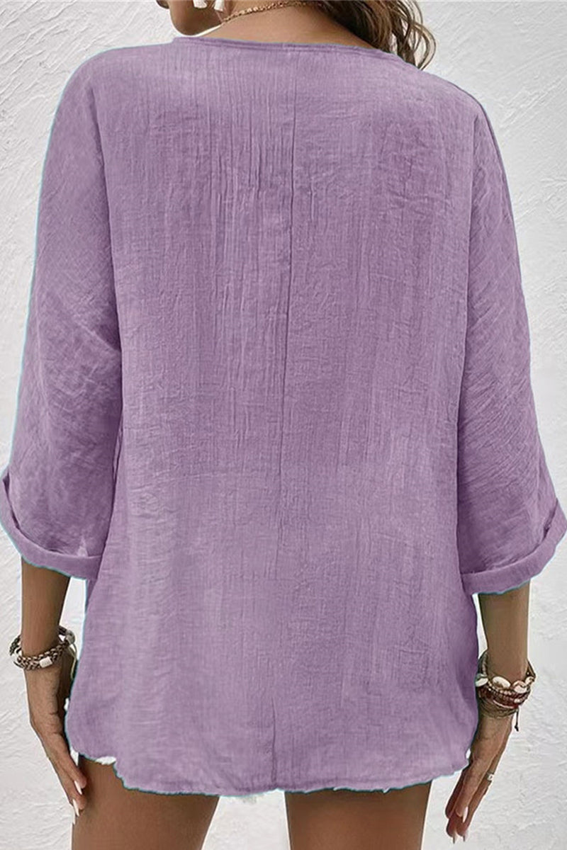 Simplicity Solid Buttons V Neck Tops - Fashionpara