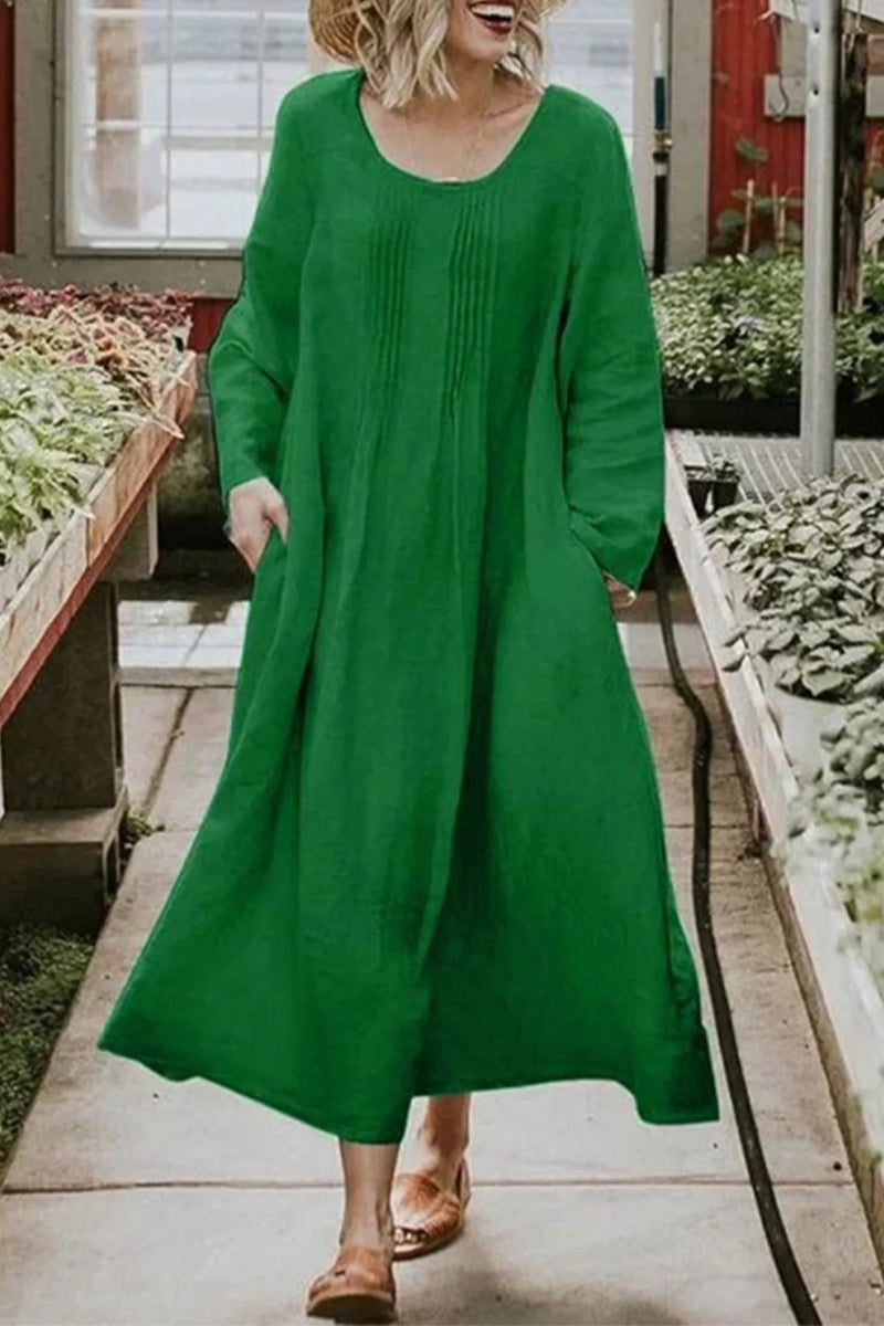 College Solid Pocket O Neck A Line Dresses(5 Colors) - Fashionpara