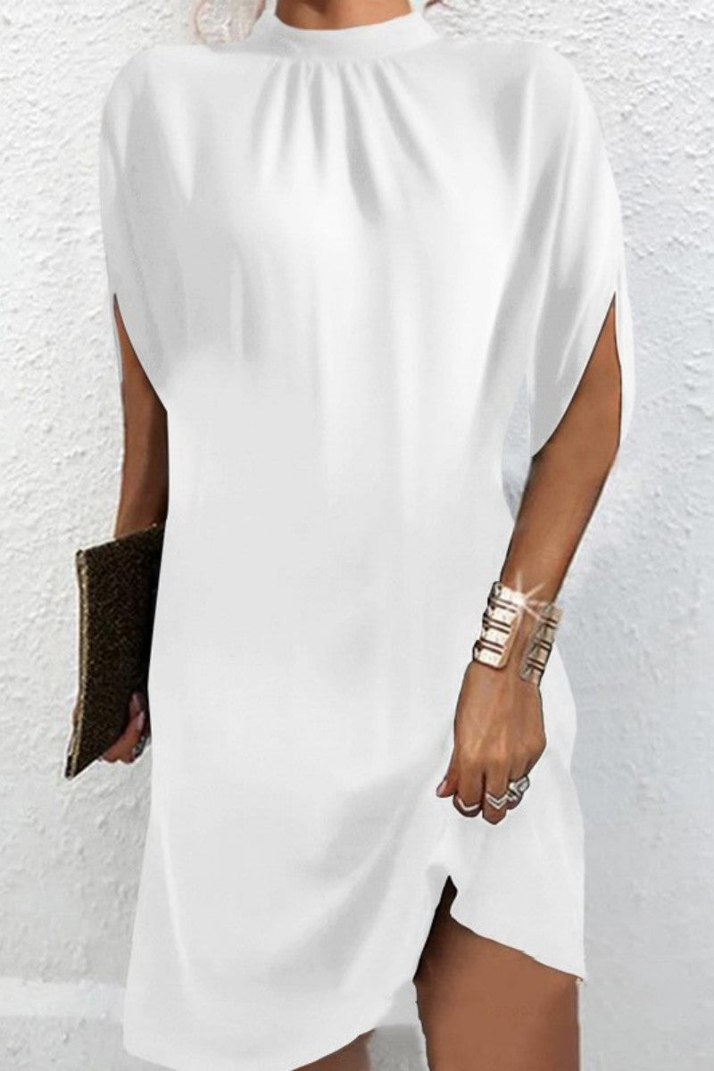 Casual Print Solid Patchwork Half A Turtleneck Short Sleeve Dress(11 Colors) - Fashionpara