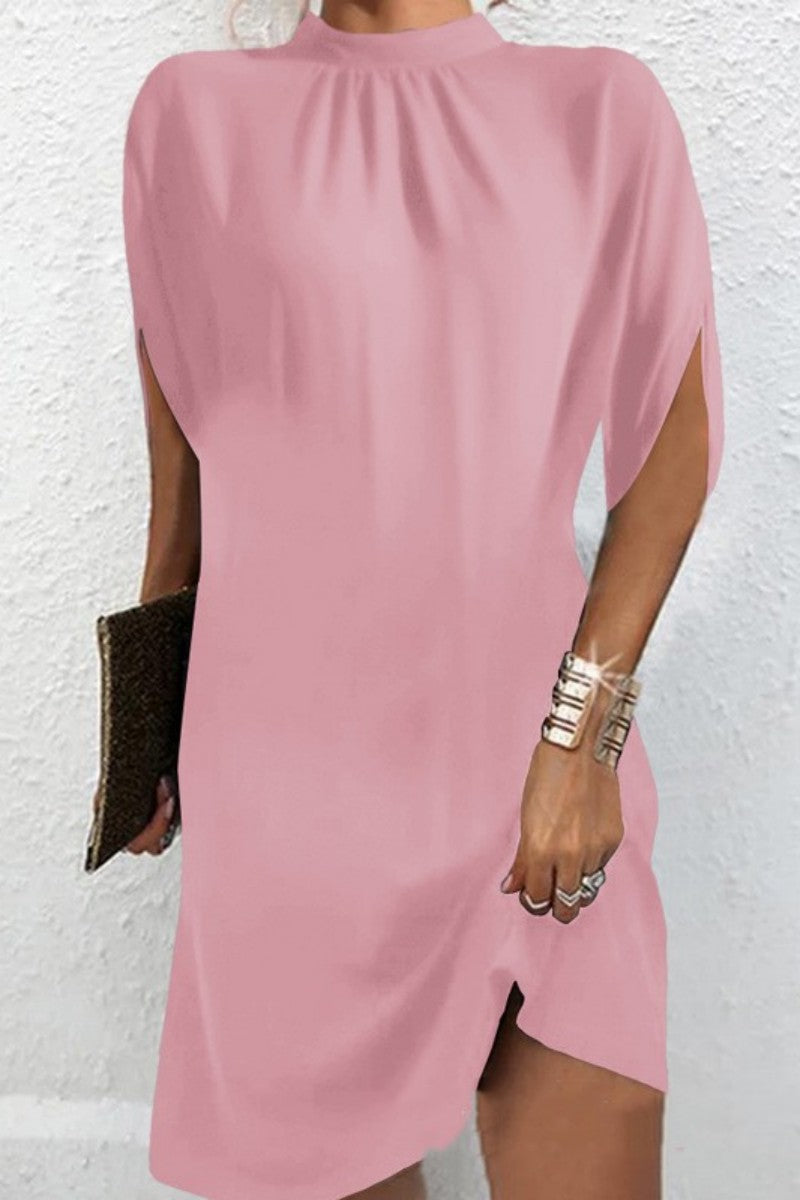 Casual Print Solid Patchwork Half A Turtleneck Short Sleeve Dress(11 Colors) - Fashionpara