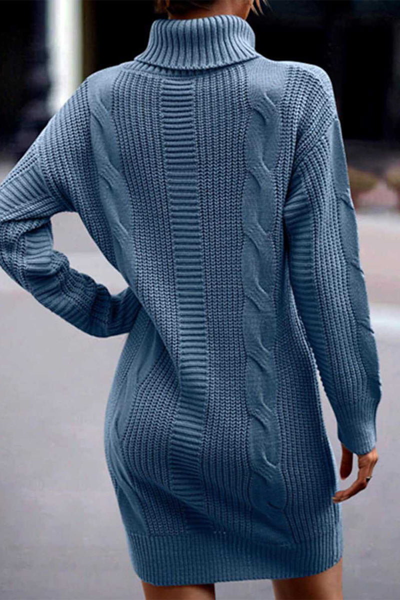 Casual Solid Make Old Turtleneck Long Sleeve Dresses(6 Colors)