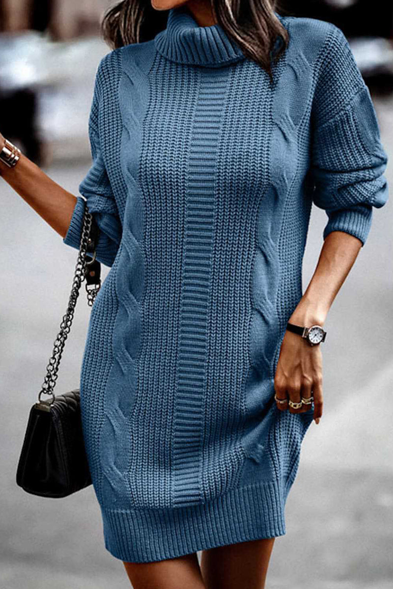 Casual Solid Make Old Turtleneck Long Sleeve Dresses(6 Colors)