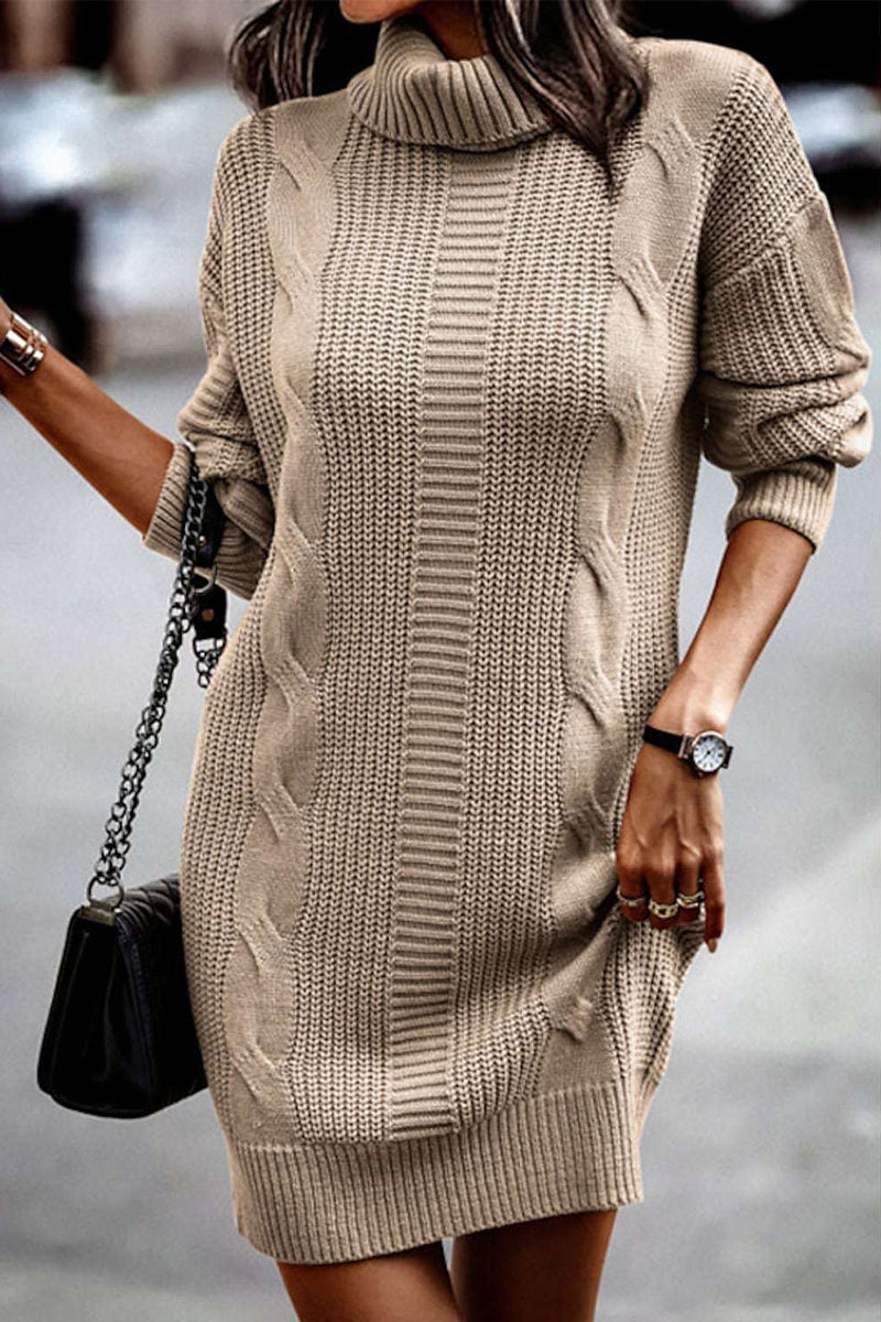 Casual Solid Make Old Turtleneck Long Sleeve Dresses(6 Colors)
