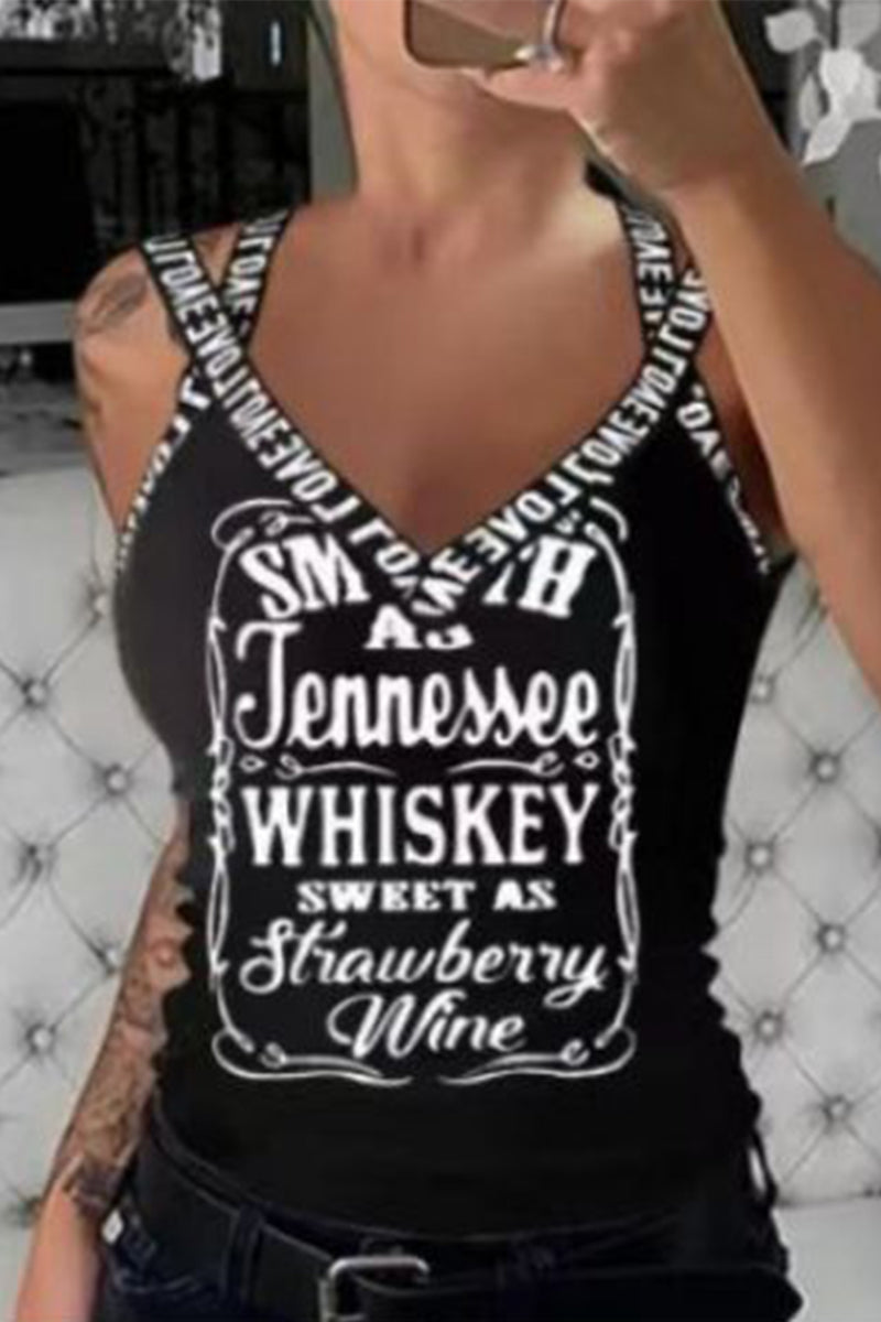 Sexy Letter Print Patchwork Tops - Fashionpara