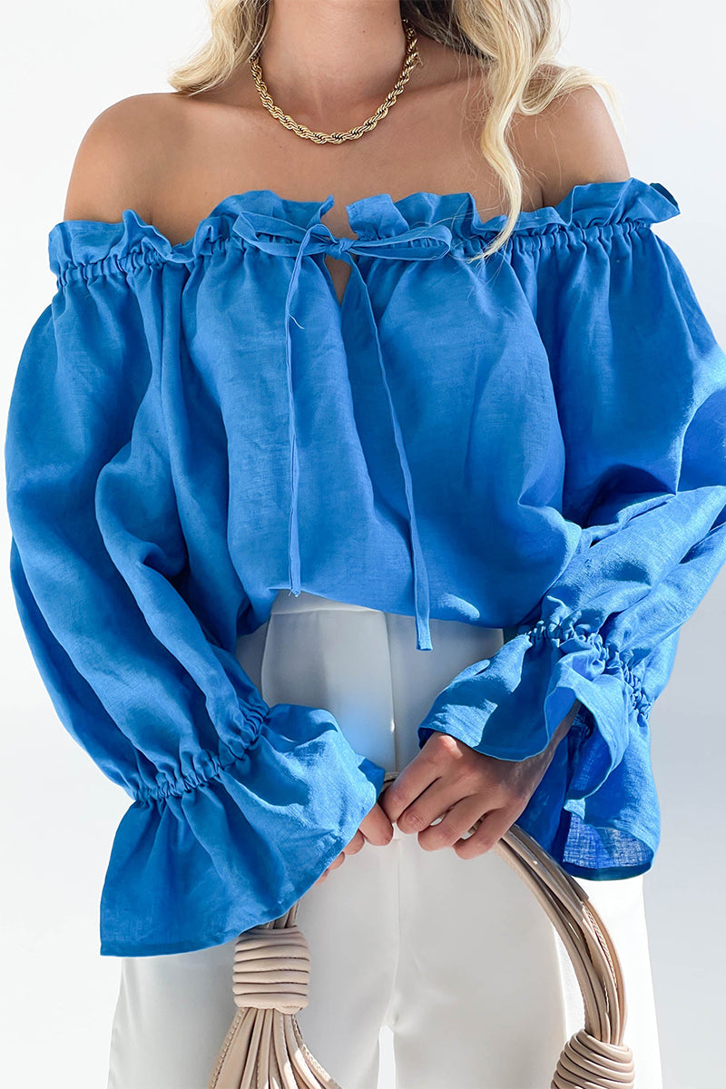 Casual Street Solid Stringy Selvedge Off the Shoulder Tops(3 Colors) - Fashionpara