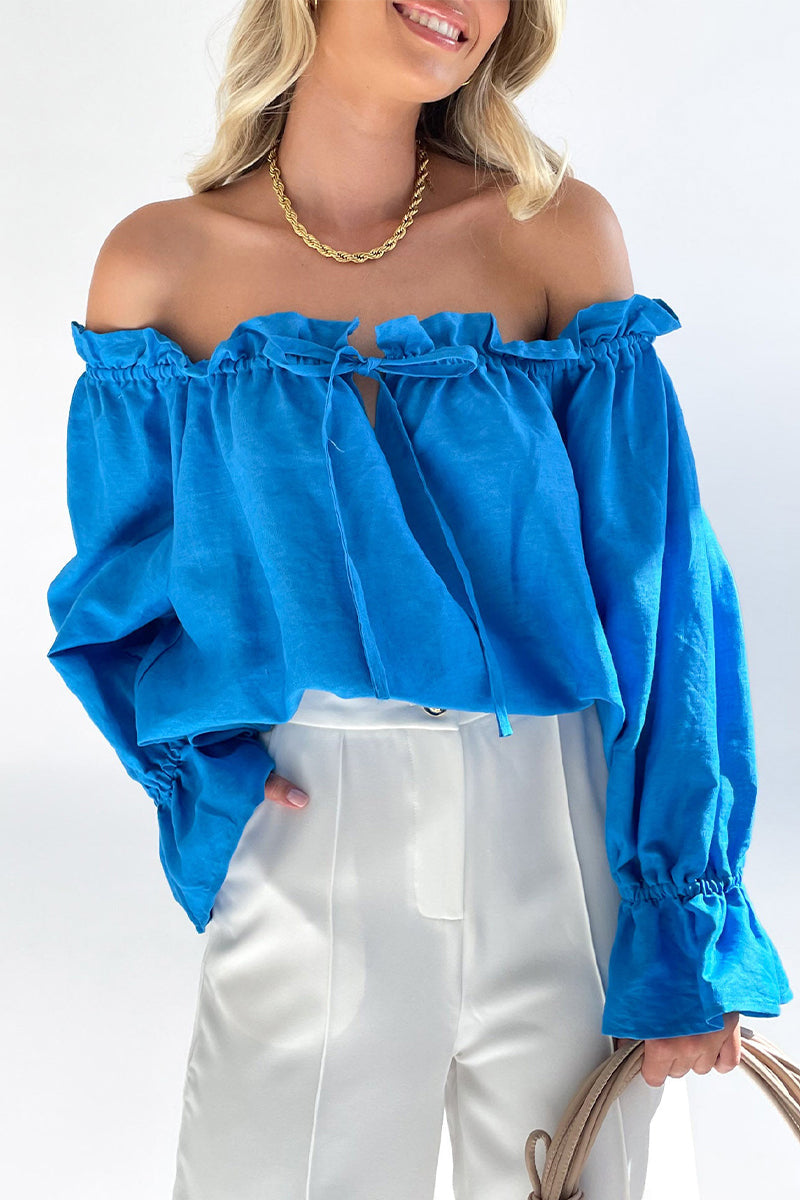 Casual Street Solid Stringy Selvedge Off the Shoulder Tops(3 Colors) - Fashionpara