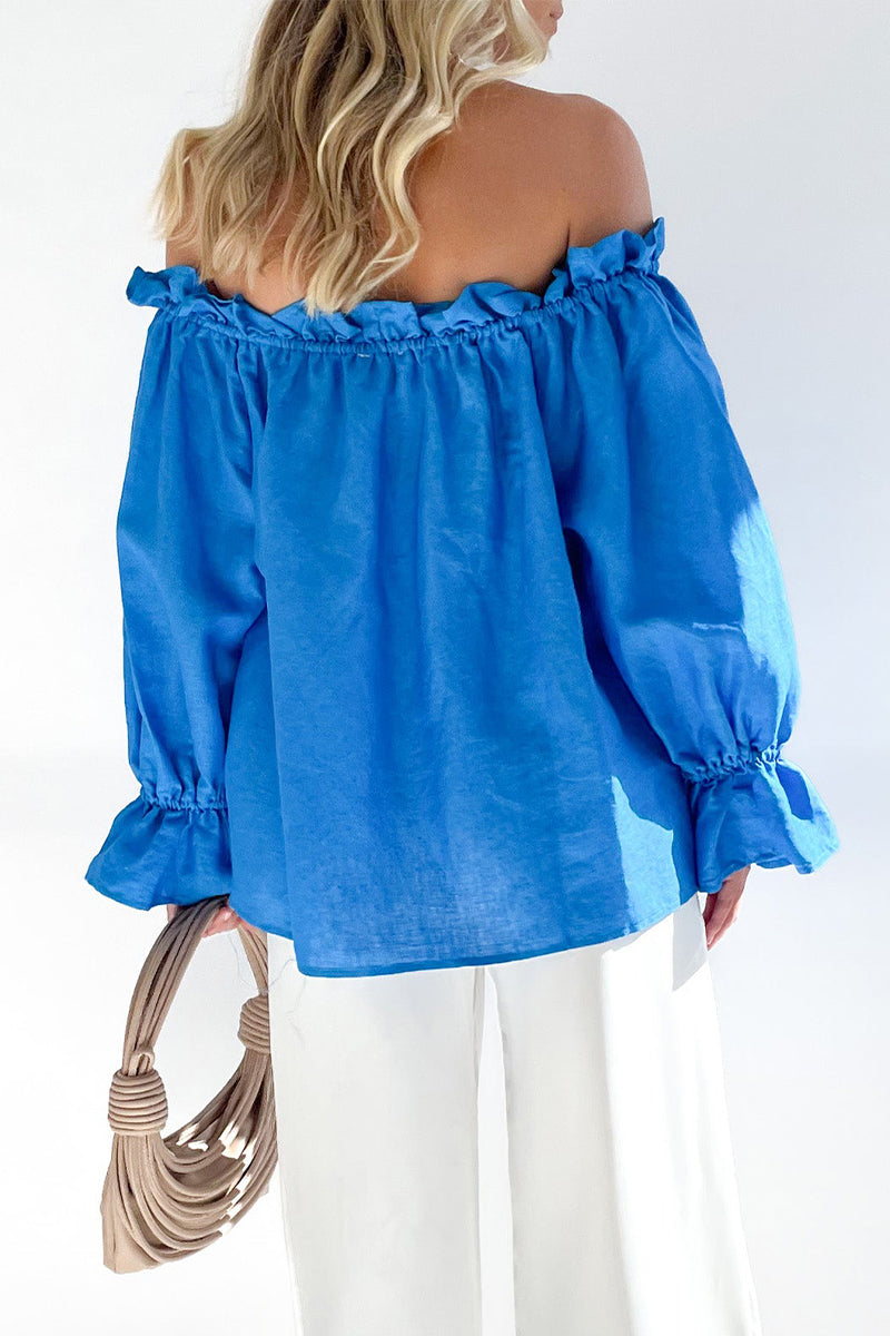 Casual Street Solid Stringy Selvedge Off the Shoulder Tops(3 Colors) - Fashionpara