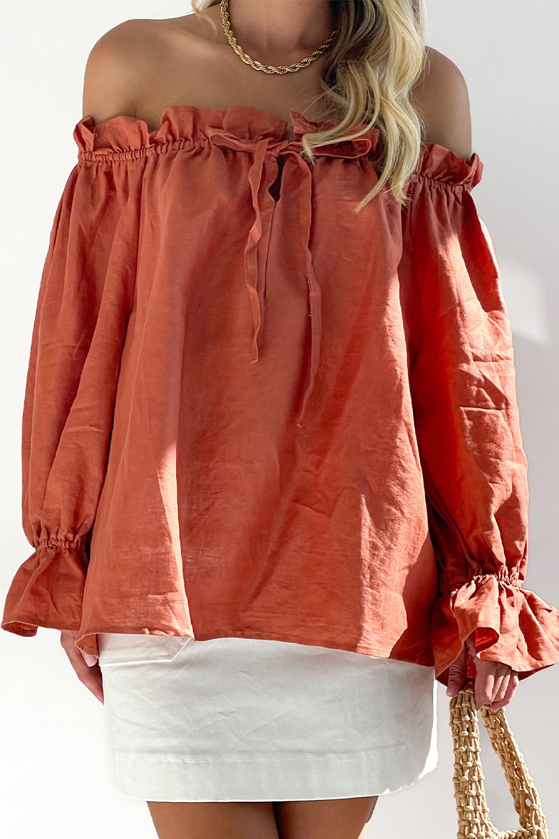 Casual Street Solid Stringy Selvedge Off the Shoulder Tops(3 Colors) - Fashionpara