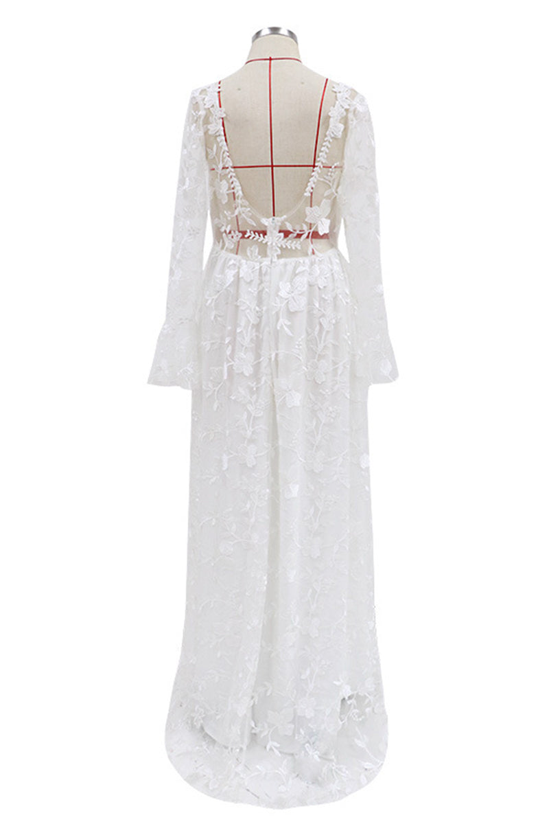 Formal Solid Lace Patchwork V Neck Evening Dress Dresses - Fashionpara