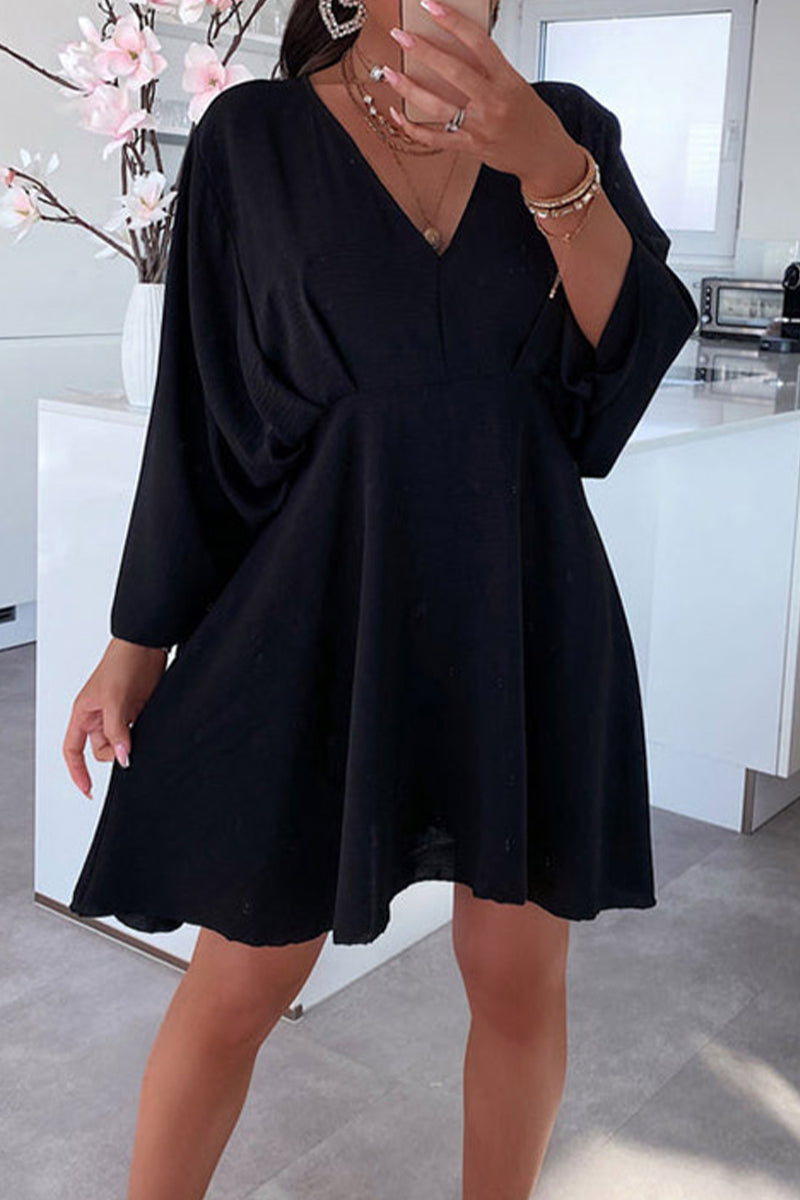 Asymmetrical V-Neck Long Sleeve Irregular Hem Dress - View 4