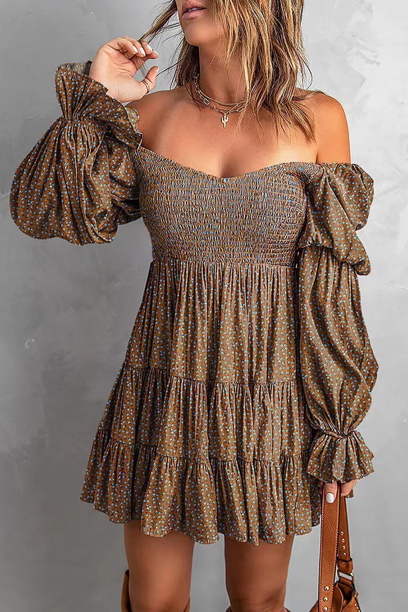 Sexy Floral Patchwork Off the Shoulder Printed Dress Dresses - Fashionpara