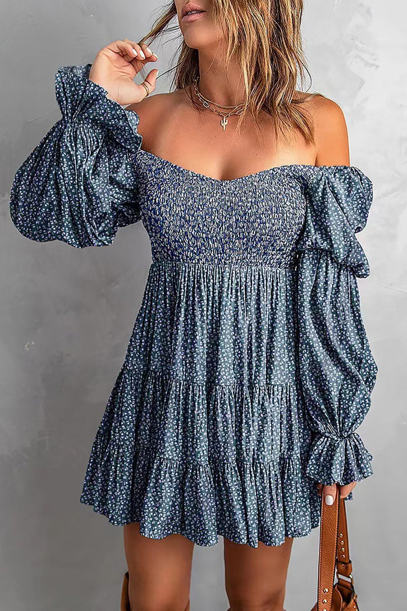 Sexy Floral Patchwork Off the Shoulder Printed Dress Dresses - Fashionpara