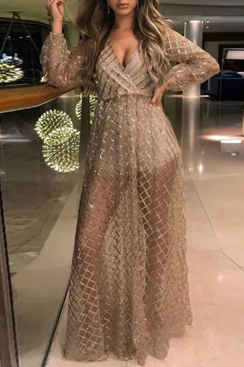 Sexy Solid Hollowed Out V Neck Waist Skirt Dresses - Fashionpara