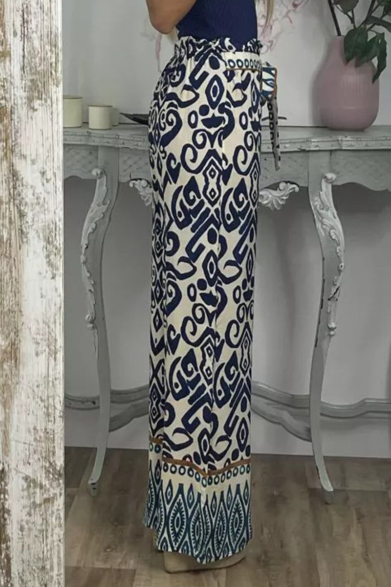 Casual Print Frenulum Loose Straight Full Print Bottoms(3 Colors)