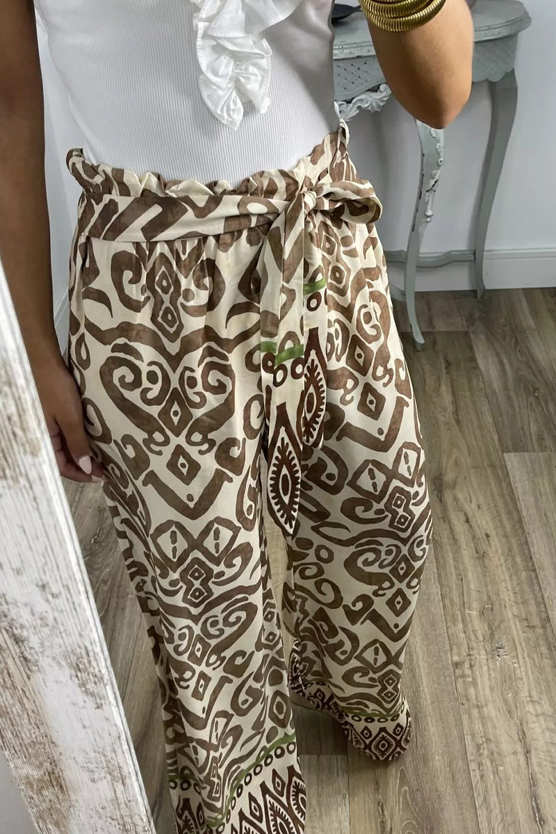 Casual Print Frenulum Loose Straight Full Print Bottoms(3 Colors)