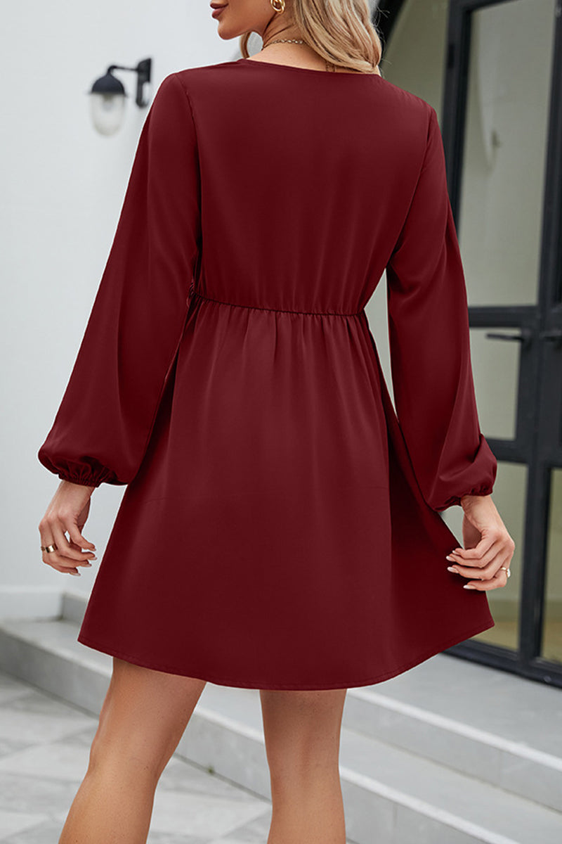 Sweet Elegant Solid Patchwork V Neck A Line Dresses - Fashionpara