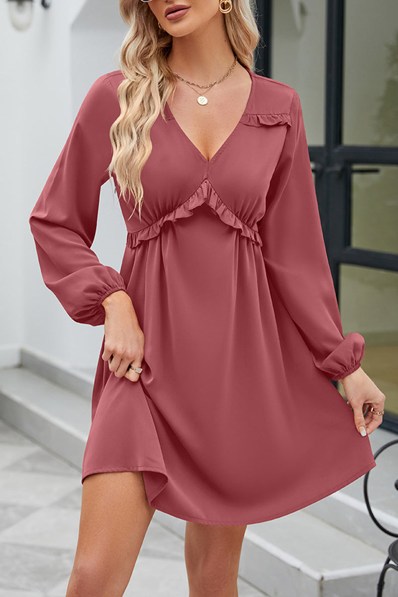 Sweet Elegant Solid Patchwork V Neck A Line Dresses - Fashionpara