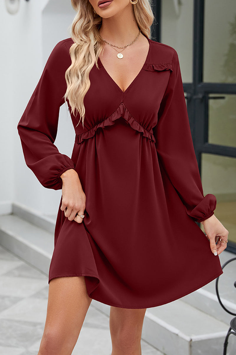 Sweet Elegant Solid Patchwork V Neck A Line Dresses - Fashionpara
