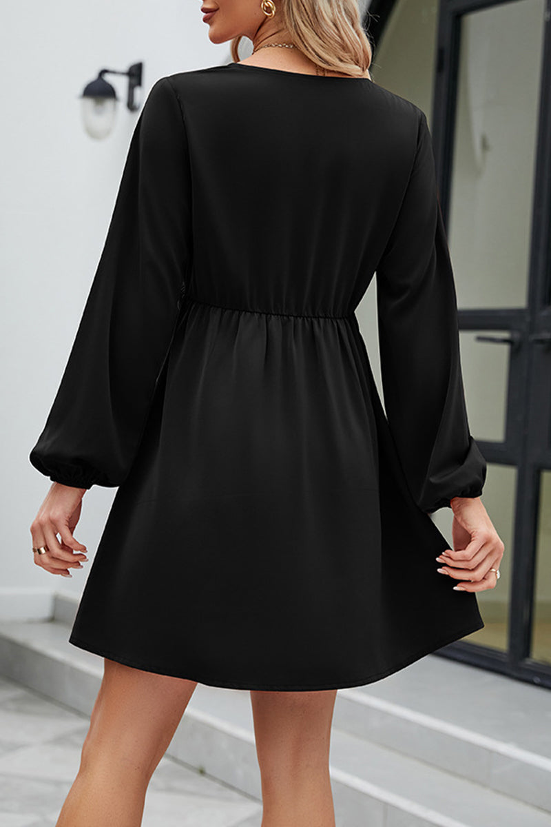 Sweet Elegant Solid Patchwork V Neck A Line Dresses - Fashionpara