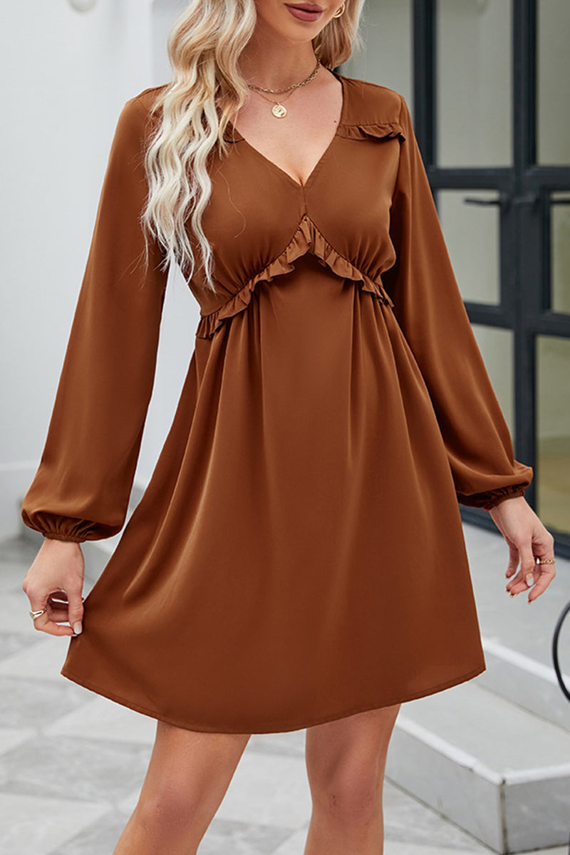 Sweet Elegant Solid Patchwork V Neck A Line Dresses - Fashionpara