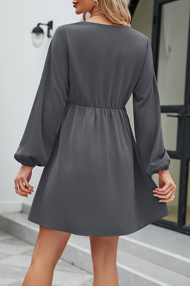 Sweet Elegant Solid Patchwork V Neck A Line Dresses - Fashionpara