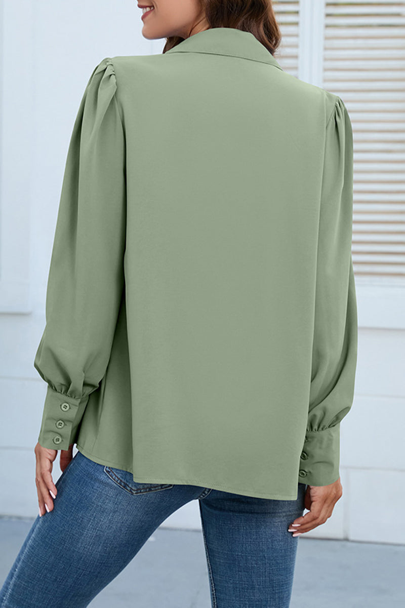 Casual Solid Buttons Shirt Collar Tops - Fashionpara