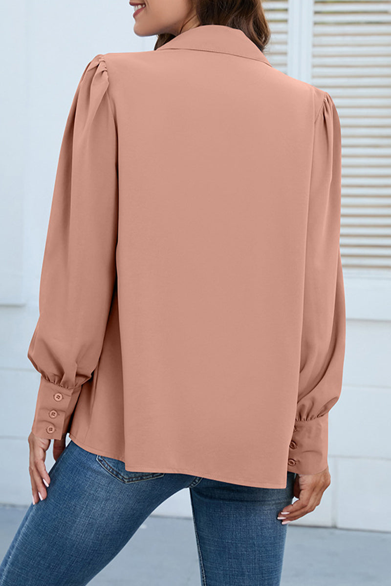 Casual Solid Buttons Shirt Collar Tops - Fashionpara